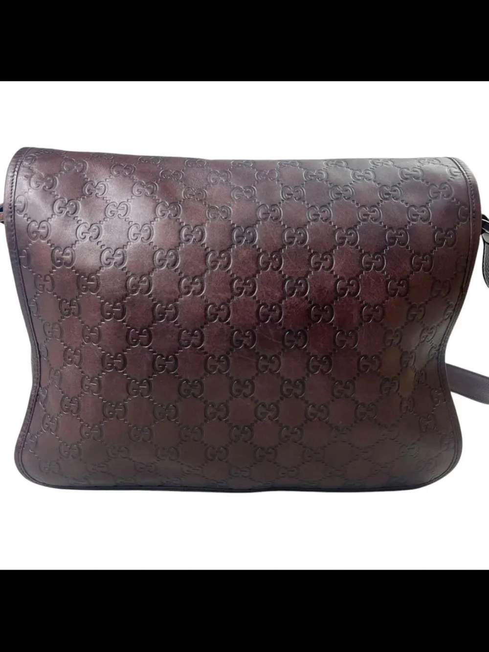 Gucci Dark Brown Embossed GG Messenger Bag